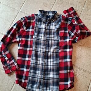 Spliced Flannel Plaid Shirt Upcycled womans L or men's M unisex